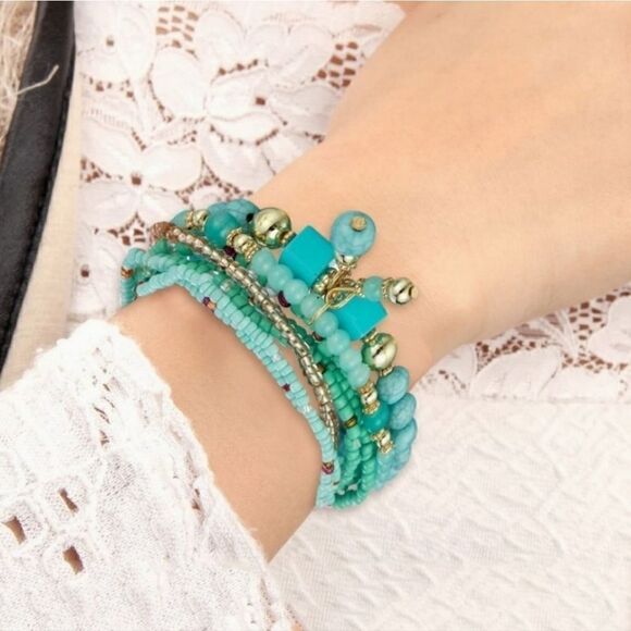 Stackable Bead Bracelets Ladies Stretch Multilayer Bracelet Set - Multicolor - Picture 12 of 12
